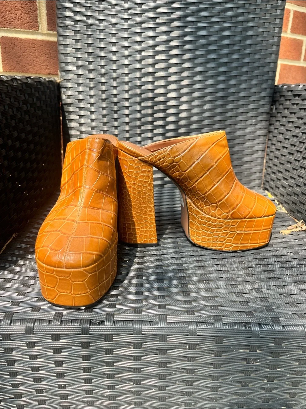 ASOS Croc-Embossed Platform Mule Heels in Cognac